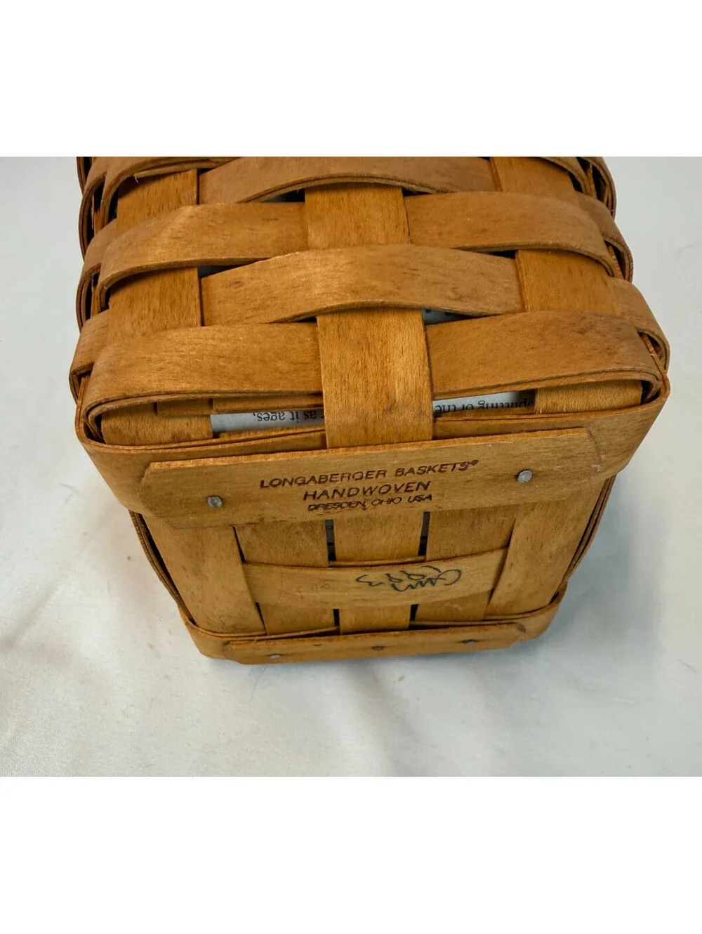 1993 Longaberger Medium Peg Basket w/Floral Liner & Protector